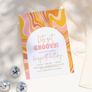 Let's Get Groovy Pink & Orange Arch Girl Birthday Invitation
