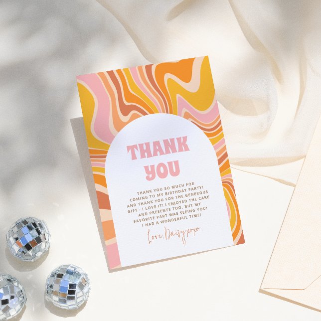 Let's Get Groovy Pink Retro Girl Birthday Party Thank You Card (Creator Uploaded)