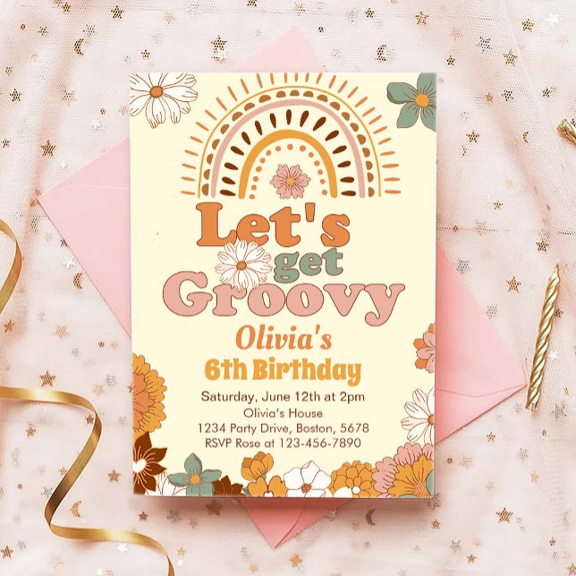 Let's Get Groovy Rainbow Birthday Invitation (Creator Uploaded)