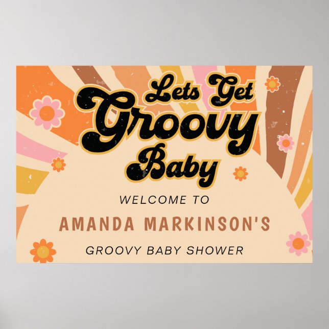 Let's Get Groovy Retro Baby Shower Poster (Front)