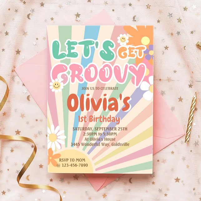 Let's Get Groovy Retro Boho Sunshine Birthday Invitation (Creator Uploaded)
