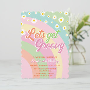 Let's Get Groovy Retro Daisies 6th Birthday Invitation