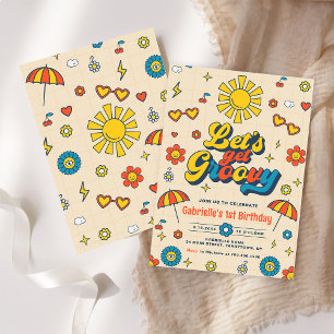 Let's Get Groovy Retro Daisy Birthday Party  Invitation