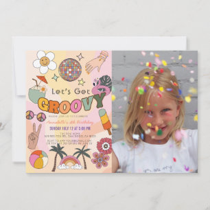 Let's Get Groovy Retro Girl Photo Birthday Invitation