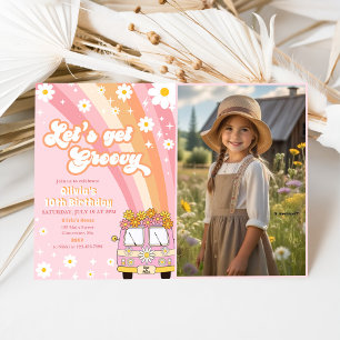 Let's Get Groovy Retro Rainbow 10th Birthday Photo Invitation