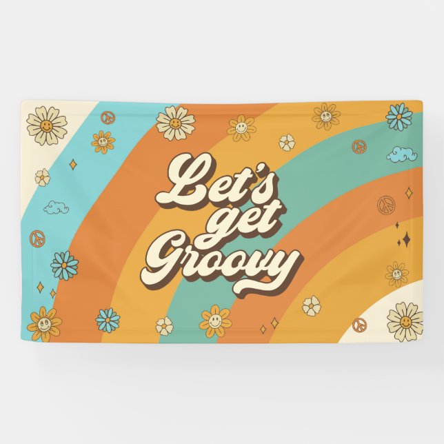 Let's Get Groovy Retro Rainbow 1st Birthday  Banner (Horizontal)