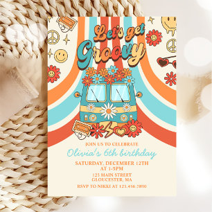 Let's Get Groovy Retro Rainbow 6th Birthday Invitation