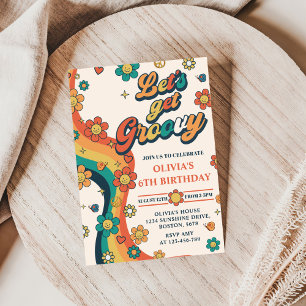 Let's Get Groovy Retro Rainbow 6th Birthday Invitation