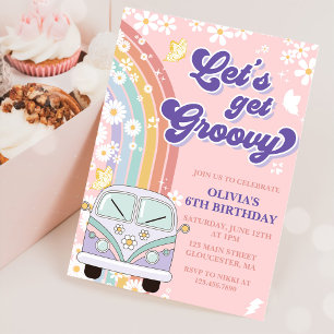 Let's Get Groovy Retro Rainbow 6th Birthday Invitation