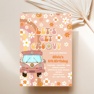 Let's Get Groovy Retro Rainbow 6th Birthday Invitation