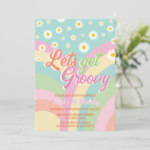 Let's Get Groovy Retro Rainbow Pastel 4th Birthday Invitation
