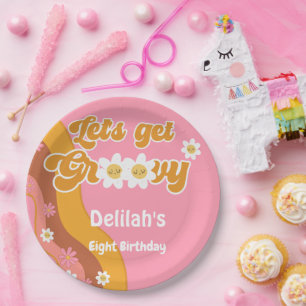 Let's get groovy retro vintage birthday paper plate