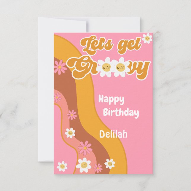 Let's get groovy retro vintage happy birthday card (Front)