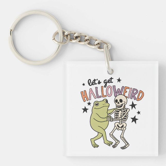 "Let's Get Halloweird" Frog & Skeleton Dancing Key Ring (Front)