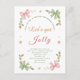 Let's Get Jolly Whimsical Christmas Bow Holiday Postcard