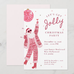 Let's Get Jolly Whimsical Pink Christmas Party Invitation