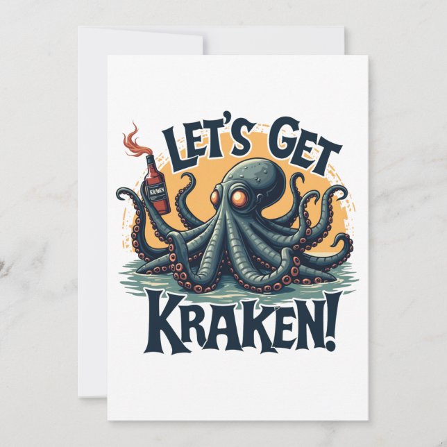 Let's Get Kraken Funny Rum Drinking Octopus Invitation (Front)