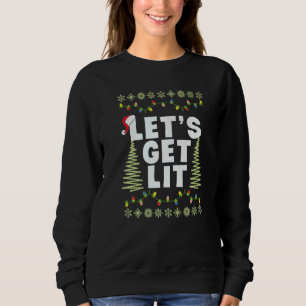 Let's Get Lit Adult Christmas Hat Xmas PJ costume  Sweatshirt