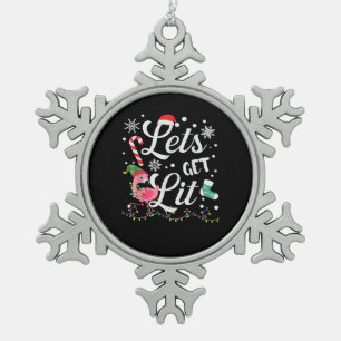 Let's Get Lit Adult Flamingo Funny Christmas Snowflake Pewter Christmas Ornament