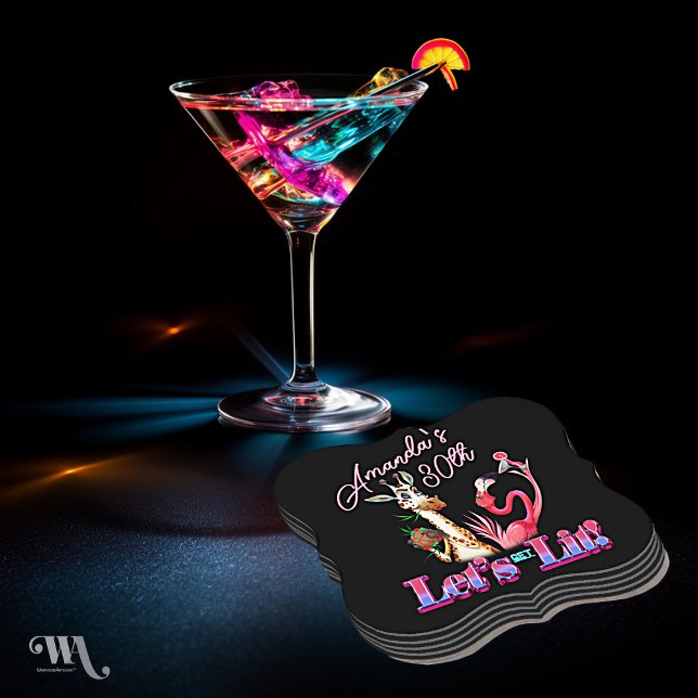 Let's Get Lit Adult Neon Cocktail Birthday  Paper Coaster (Creator Uploaded)