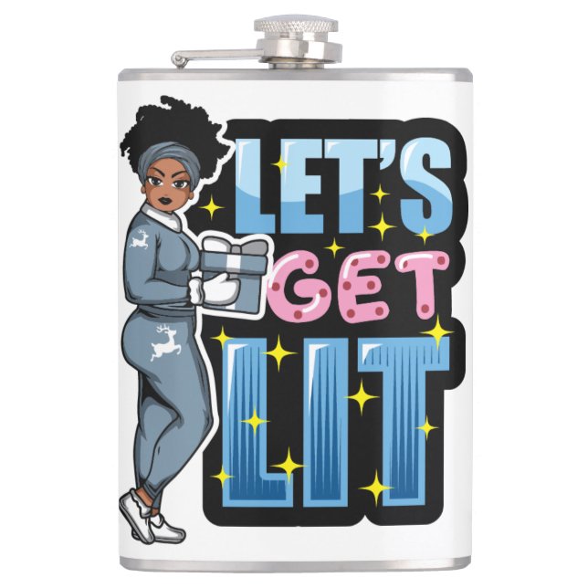 Let's get lit black women christmas drinking sista hip flask (Front)