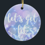 Let's get lit - Blue Sparkles Funny Hanukkah Ceramic Tree Decoration<br><div class="desc">NewParkLane - Humourous Hanukkah Ornament,  with blue sparkling,  glittering lights and funny quote 'Let's get lit' in a white script typography. 

This design is also available on cards and postcards.</div>