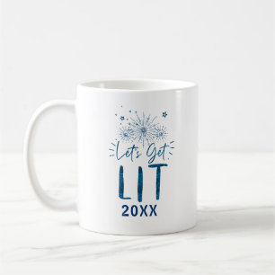 Let's Get Lit Blue Typography New Year's Eve Party Coffee Mug
