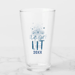 Let's Get Lit Blue Typography New Year's Eve Party Glass