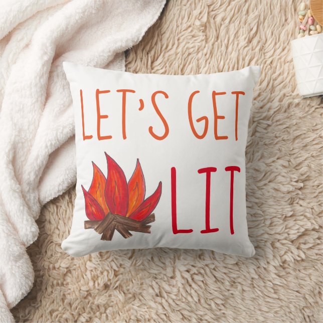Let's Get Lit Campfire Fire Flames Funny Camping Cushion (Blanket)
