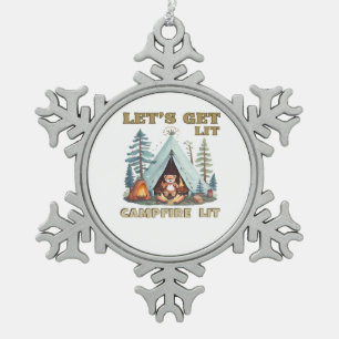 Let's Get Lit. Campfire Lit Classic Snowflake Pewter Christmas Ornament