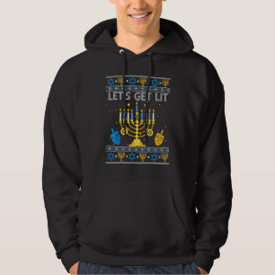 Let's Get Lit Chanukah Hanukkah Christmas Ugly Sw Hoodie