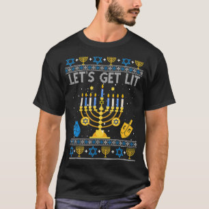 Let's Get Lit Chanukah Hanukkah  Christmas Ugly Sw T-Shirt