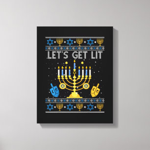 Let's Get Lit Chanukah Hanukkah Funny Christmas Ug Canvas Print