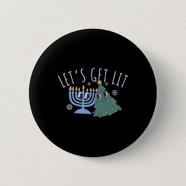 Let's Get Lit Chrismukkah Hanukkah Christmas Match 6 Cm Round Badge (Front)