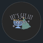 Let's Get Lit Chrismukkah Hanukkah Christmas Match Classic Round Sticker<br><div class="desc">Let's Get Lit Chrismukkah Hanukkah Christmas Matching Family</div>