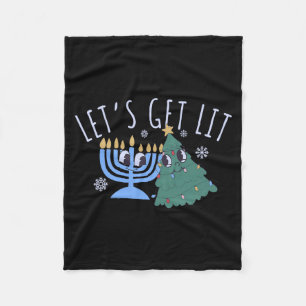 Let's Get Lit Chrismukkah Hanukkah Christmas Match Fleece Blanket