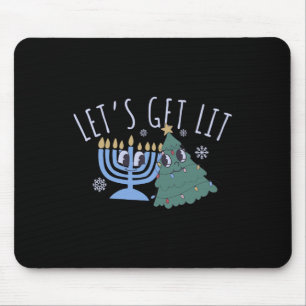 Let's Get Lit Chrismukkah Hanukkah Christmas Match Mouse Pad