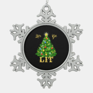 Let's Get Lit Christmas Christmas Snowflake Pewter Christmas Ornament