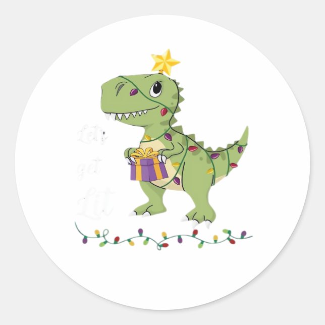 Let's Get Lit Christmas Classic Round Sticker (Front)