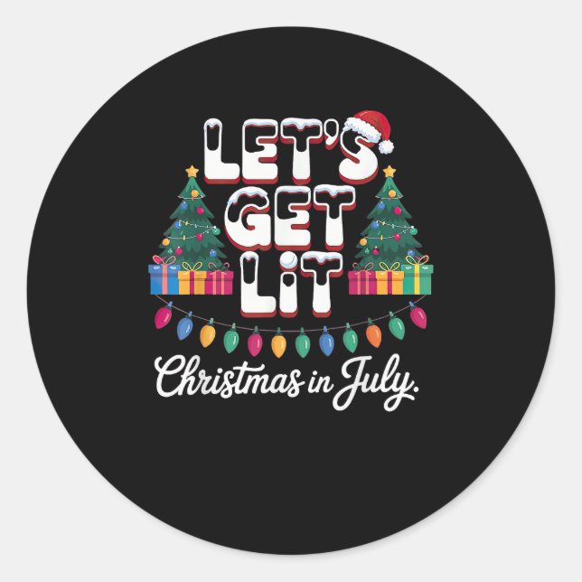 Let's Get Lit Christmas Classic Round Sticker (Front)