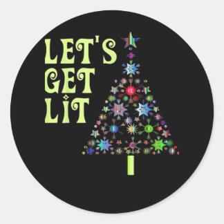 Let's Get Lit Christmas Funny Design Classic Round Sticker