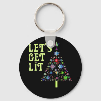 Let's Get Lit Christmas Funny Design Key Ring