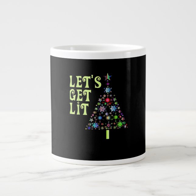 Let's Get Lit Christmas Funny Design Large Coffee Mug (Front)