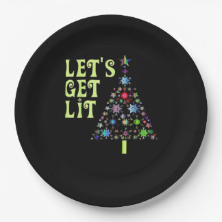 Let's Get Lit Christmas Funny Design Paper Plate