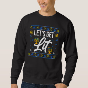 Let's Get Lit Christmas Hanukkah Menorah Jewish Ch Sweatshirt