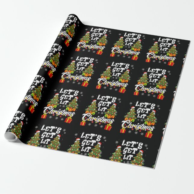 Let's Get Lit Christmas Lights Funny Family Ugly X Wrapping Paper (Unrolled)