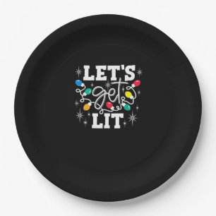 Let's Get Lit Christmas Lights Funny Retro Paper Plate