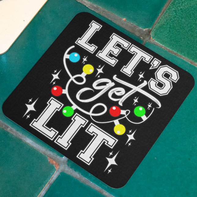 Let's Get Lit Christmas Party Funny - Xmas Light Square Paper Coaster (Creator Uploaded)