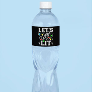 Let's Get Lit Christmas Party Funny - Xmas Light Water Bottle Label