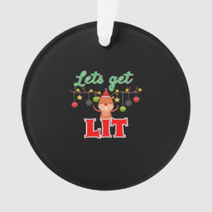 Let's Get Lit Christmas Reindeer Funny  Ornament
